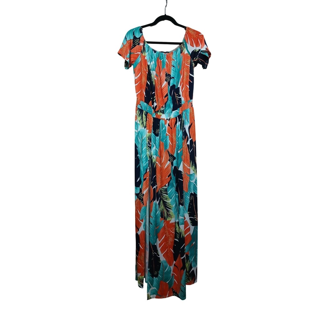 Fashion to Figure Off Shoulder Tropical Maxi Dress with Bodysuit Size 1 Orange - Picture 1 of 13